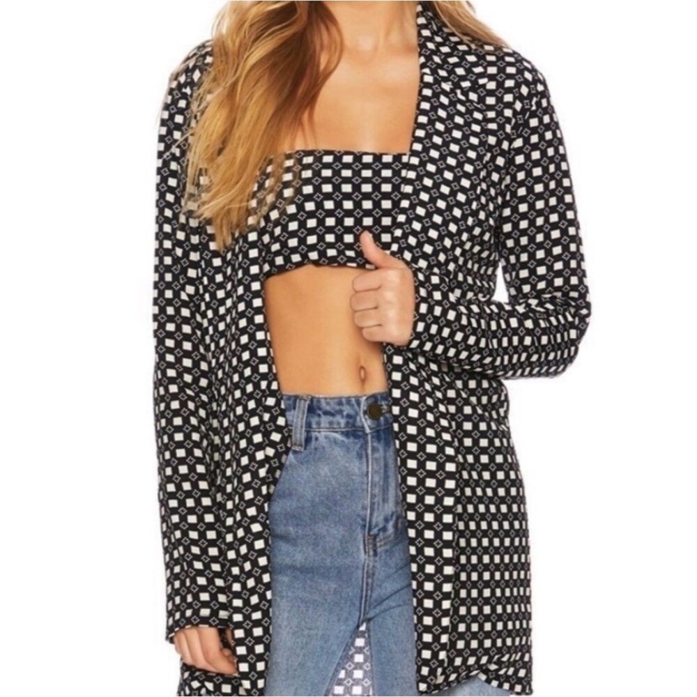Beach Riot Black and White Geometric Open Jacket